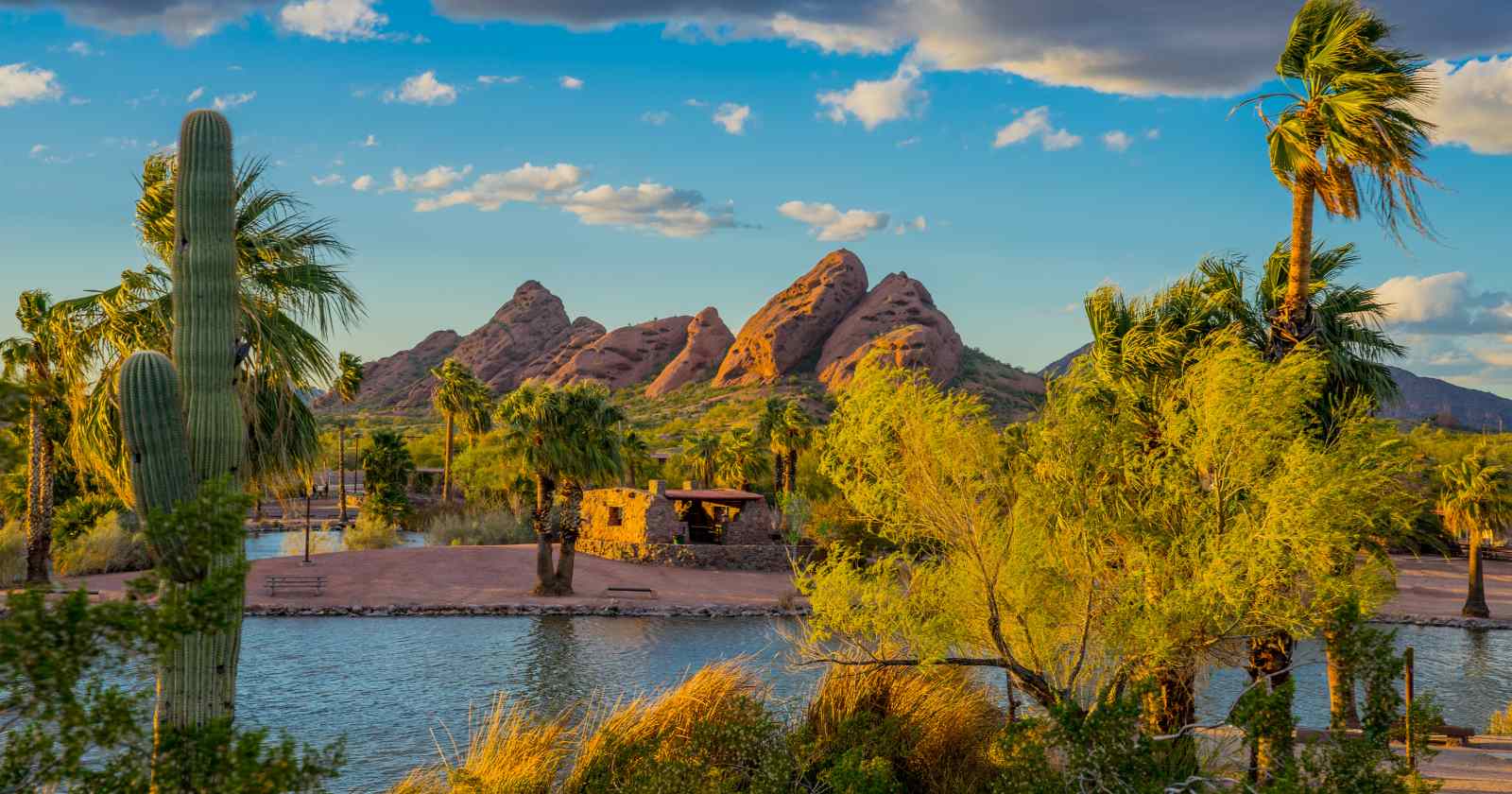 Papago Park in Tempe with ASU in the background.